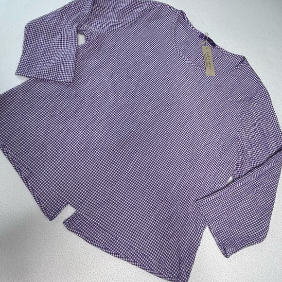 cut loose Tops - Cut Loose Women's Size L NWT Crinkle Check Split Back 3/4 Sleeve Top Purple